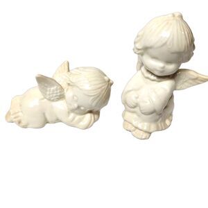 Pair of White Porcelain Angel Cherub Figurines 3.5 Inch